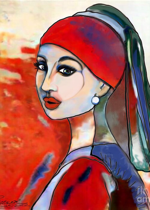Figurative Art Greeting Card featuring the digital art Girl with Pearl 001 by Stacey Mayer