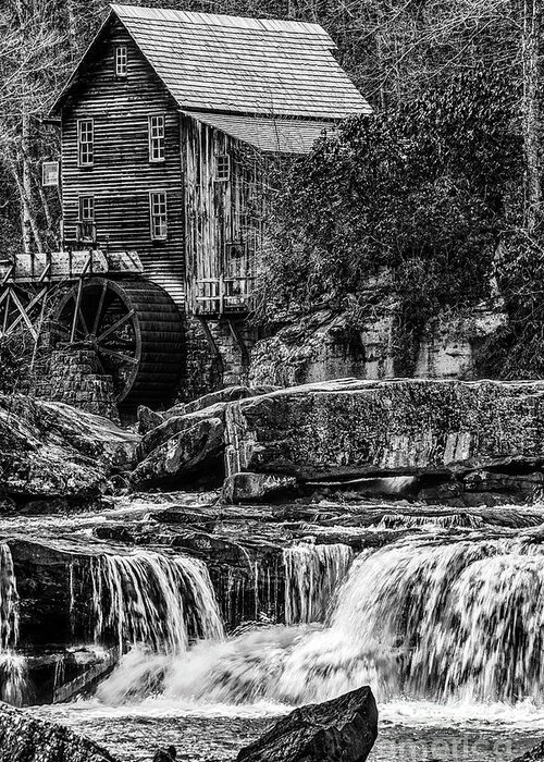 Babcock State Park Greeting Card featuring the photograph Glade Creek Grist Mill Black and White by Thomas R Fletcher