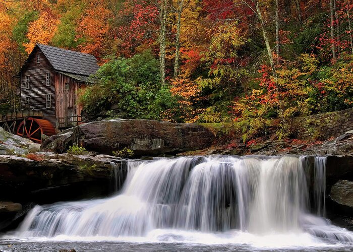 Waterfall Greeting Card featuring the photograph Glade Creek grist mill - Photo by Flees Photos