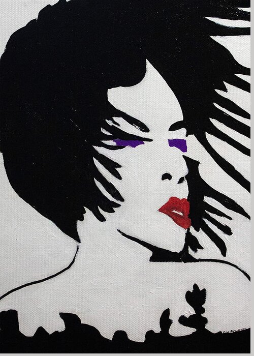 Portrait Greeting Card featuring the painting Glamour Vibe Red Lips and Purple Eyes Portrait Silhouette by Ali Baucom