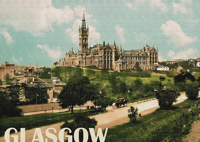Vintage Postcard Greeting Card featuring the photograph Glasgow University by Long Shot