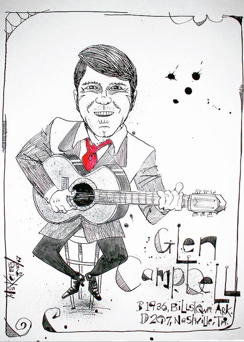  Greeting Card featuring the drawing Glen Campbell by Phil Mckenney