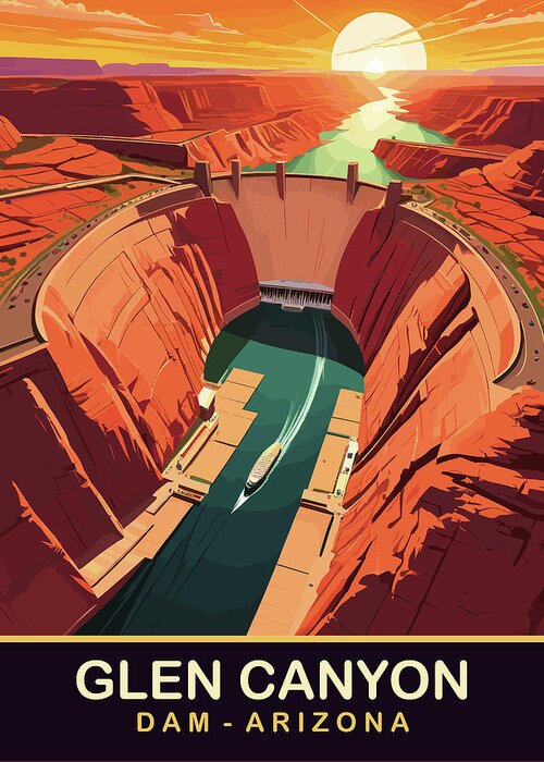 Glen Canyon Greeting Card featuring the digital art Glen Canyon Dam, Arizona by Long Shot