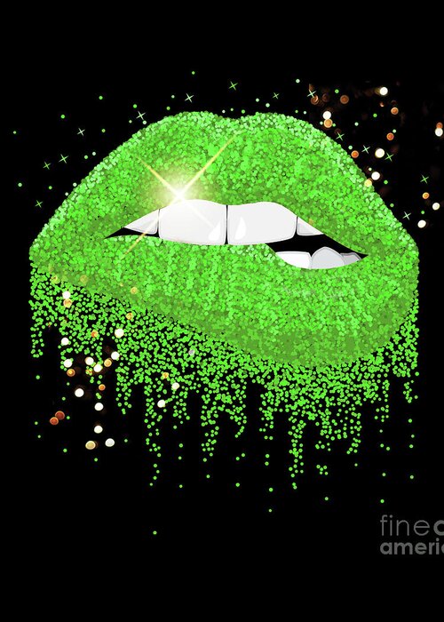 Lips Greeting Card featuring the mixed media Glitter Lips Mask - Green by Chris Andruskiewicz