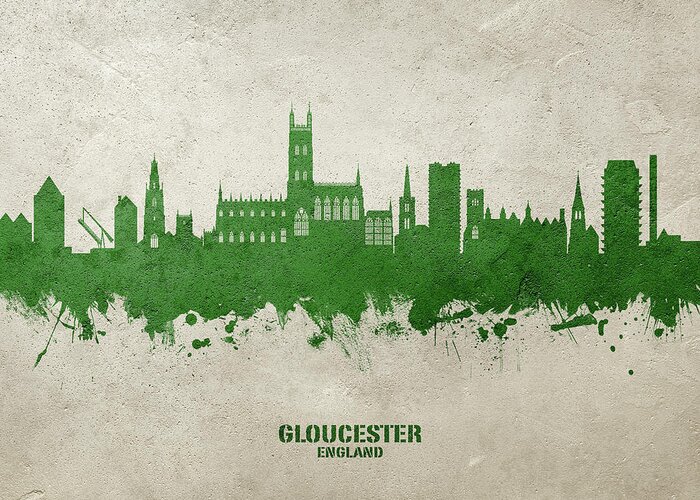 Gloucester Greeting Card featuring the digital art Gloucester England Skyline #84 by Michael Tompsett