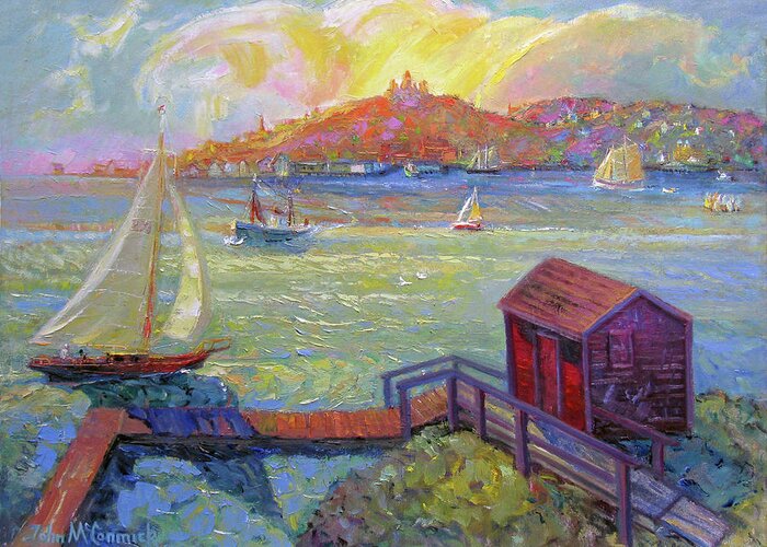 Gloucester Harbor Greeting Card featuring the painting Gloucester Harbor Summertime by John McCormick