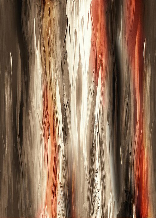 Glowing Greeting Card featuring the painting Glowing Lights Through Brown Marble Forest Abstract Decor by Irina Sztukowski