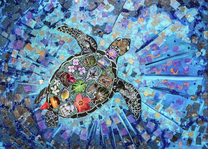 Turtle Greeting Card featuring the painting Go With the Flow by Kim Sowa