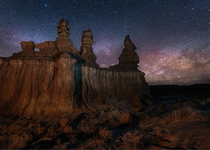 Milky Way Greeting Card featuring the photograph Goblin Valley Night Sky by Michael Ash