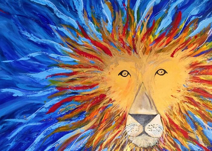 Lion Greeting Card featuring the painting God Loves Us by Deb Brown Maher