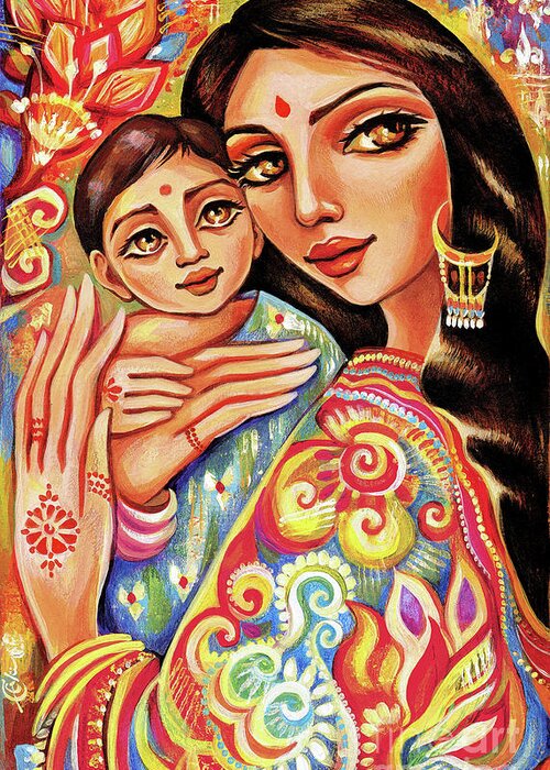 Mother And Child Greeting Card featuring the painting Goddess Blessing by Eva Campbell