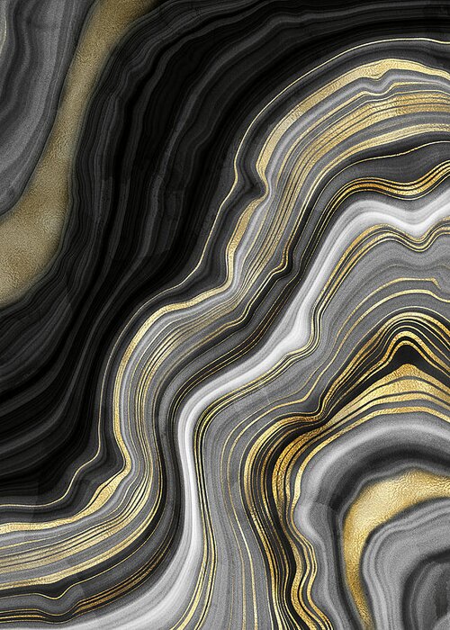 Gold And Black Agate Greeting Card featuring the painting Gold And Black Agate by Modern Art
