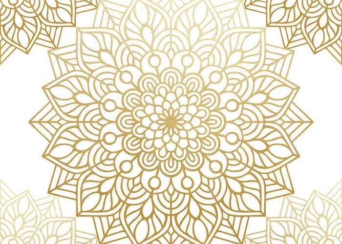 Mandala Greeting Card featuring the digital art Gold Mandala Pattern in White Background by Sambel Pedes