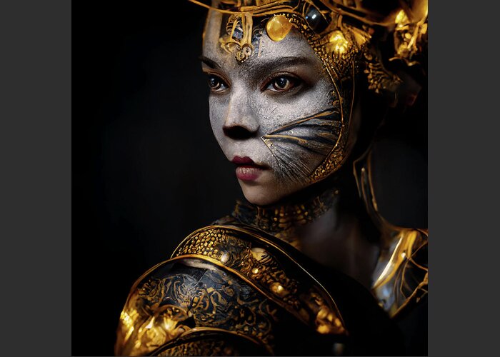 Women Warriors Greeting Card featuring the digital art Golda the Exotic Cat Warrior Queen by Peggy Collins