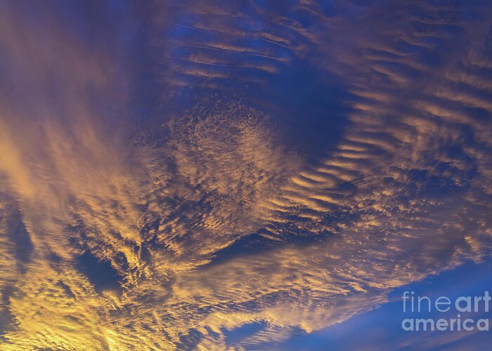 Clouds Greeting Card featuring the photograph Golden and dark blue cloudscape at sunset by Adriana Mueller