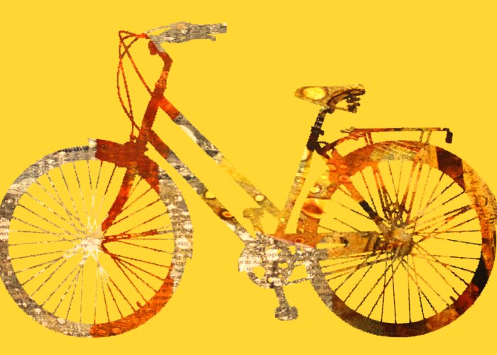 Golden Bicycle Greeting Card featuring the digital art Golden Bicycle Silhouette by Nancy Merkle