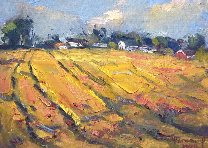Field Greeting Card featuring the painting Golden Field by Ylli Haruni