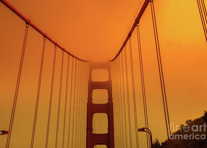 San Francisco Greeting Card featuring the photograph Golden Gate Bridge smoky sky by Benny Marty