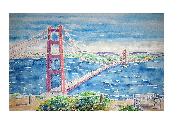 Watercolor Greeting Card featuring the painting Golden Gate Vista by John Klobucher