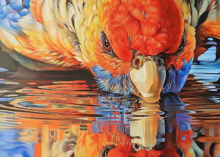 Adelaide Rosella Greeting Card featuring the painting Golden hour - Adelaide Rosella by Elena Kolotusha
