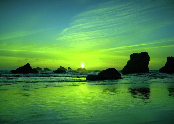 Bandon Greeting Card featuring the photograph golden moment in Bandon Oregon by Jeff Swan