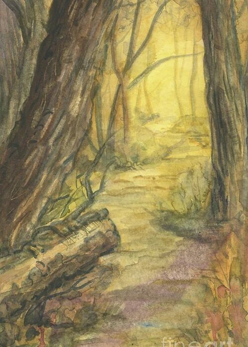 Watercolor Greeting Card featuring the painting Golden Path by Victoria Lisi