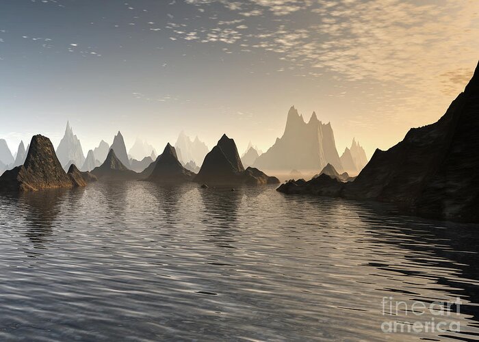 Sunrise Greeting Card featuring the digital art Golden Sunrise On Mars by Phil Perkins
