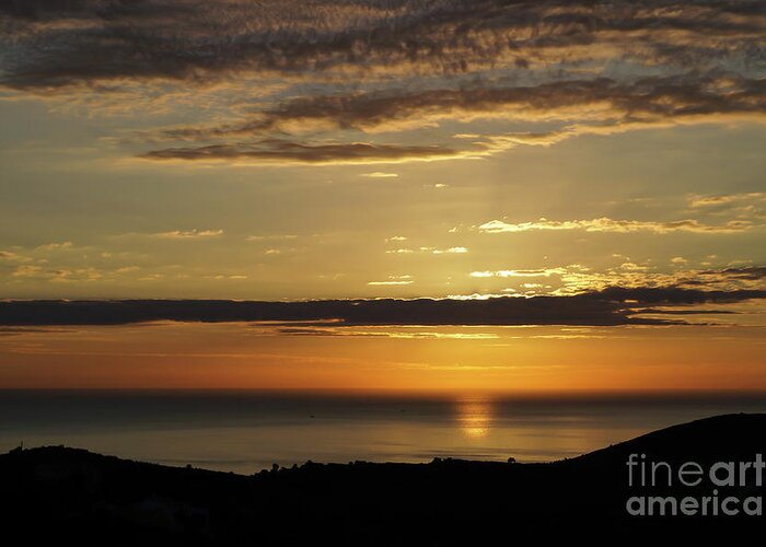 Clouds Greeting Card featuring the photograph Golden sunrise over the sea by Adriana Mueller