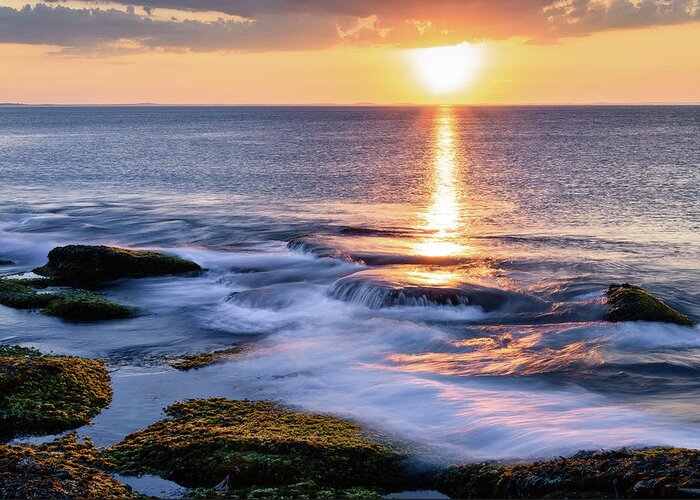 Golden Sunset Greeting Card featuring the photograph Golden Sunset, Halibut Pt. Rockport MA. by Michael Hubley