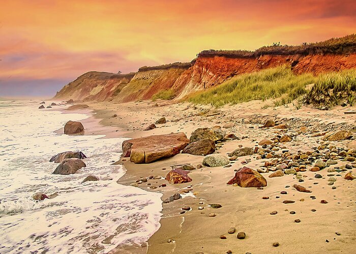 Aquinnah Greeting Card featuring the photograph Golden Sunset on Martha's Vineyard by Mitchell R Grosky