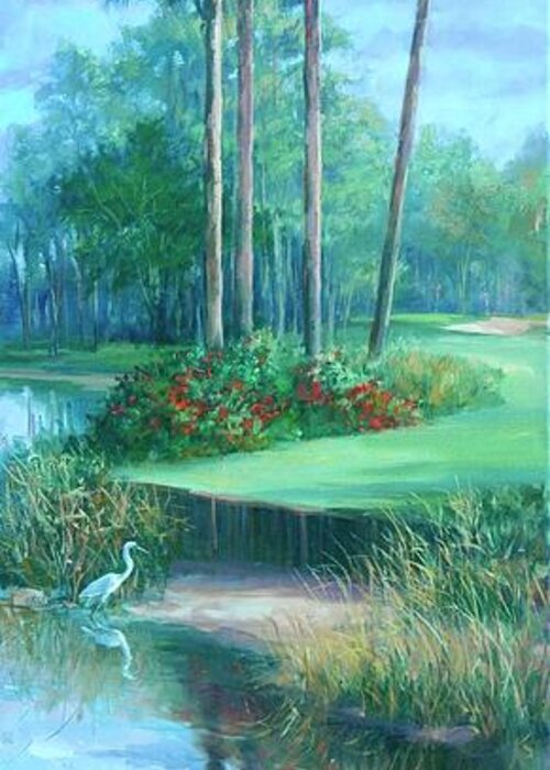 Palm Trees Greeting Card featuring the painting Golf Course retreat by Laurie Snow Hein