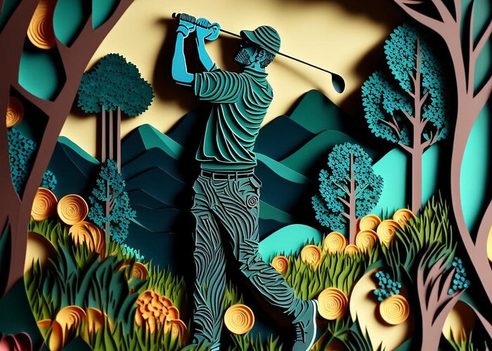 Golfers I Greeting Card featuring the mixed media Golfers I by Jay Schankman
