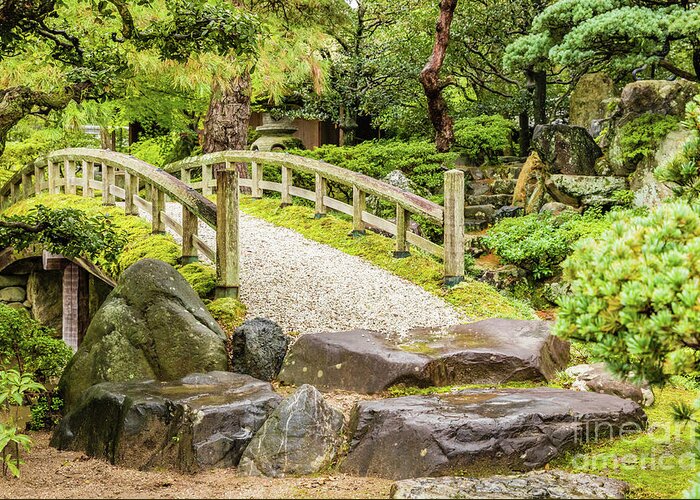 Bridge Greeting Card featuring the photograph Gonaitei garden at Kyoto imperial palace by Lyl Dil Creations