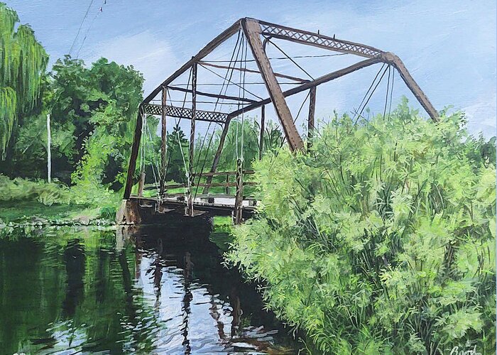 Bridge Greeting Card featuring the painting Gone Fishing by William Brody