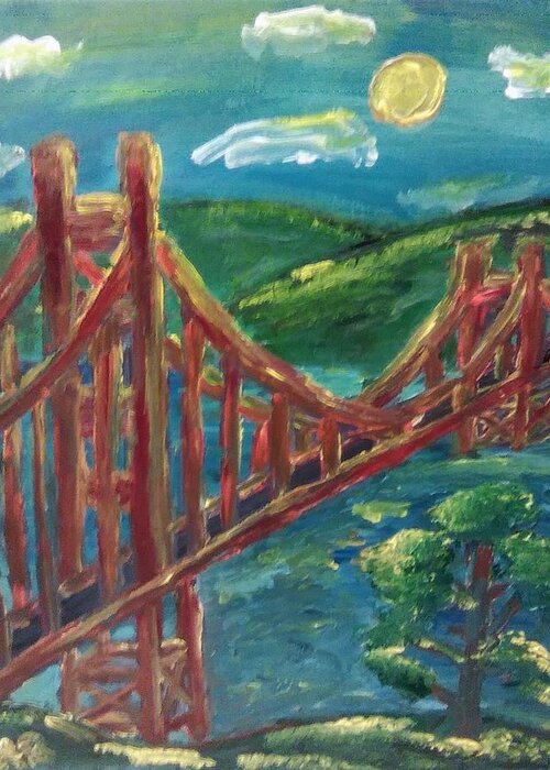 Golden Gate Bridge Greeting Card featuring the painting Good Morning, San Francisco by Andrew Blitman