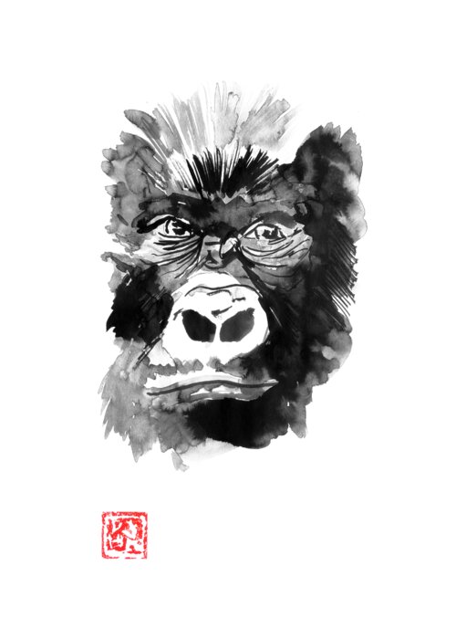 Gorilla Greeting Card featuring the drawing Gorilla by Pechane Sumie