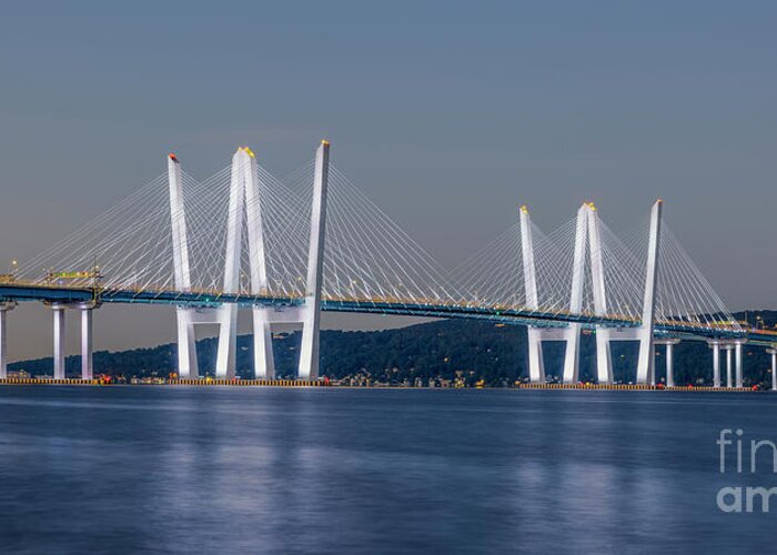 Clarence Holmes Greeting Card featuring the photograph Governor Mario M. Cuomo Bridge Morning Twilight I Pano by Clarence Holmes