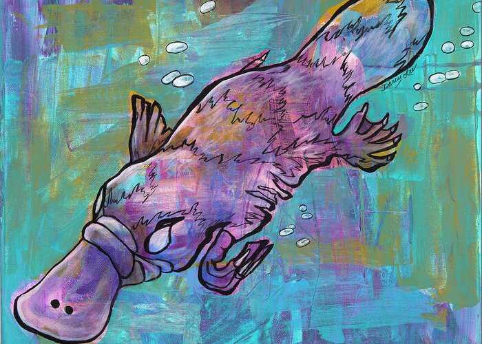 Platypus Greeting Card featuring the painting Graceful Glide by Darcy Lee Saxton