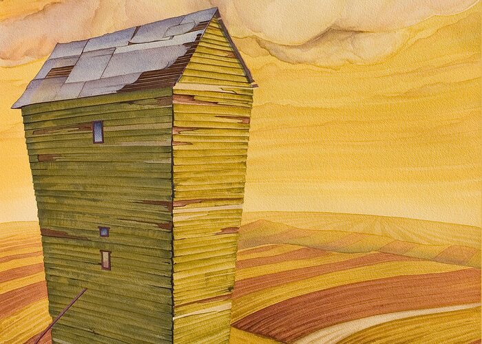 Great Plains Art Greeting Card featuring the painting Grain Tower - II by Scott Kirby