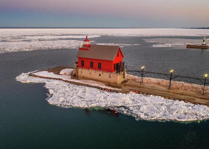Northernmichigan Greeting Card featuring the photograph Grand Haven Light House DJI_0467 HRes by Michael Thomas