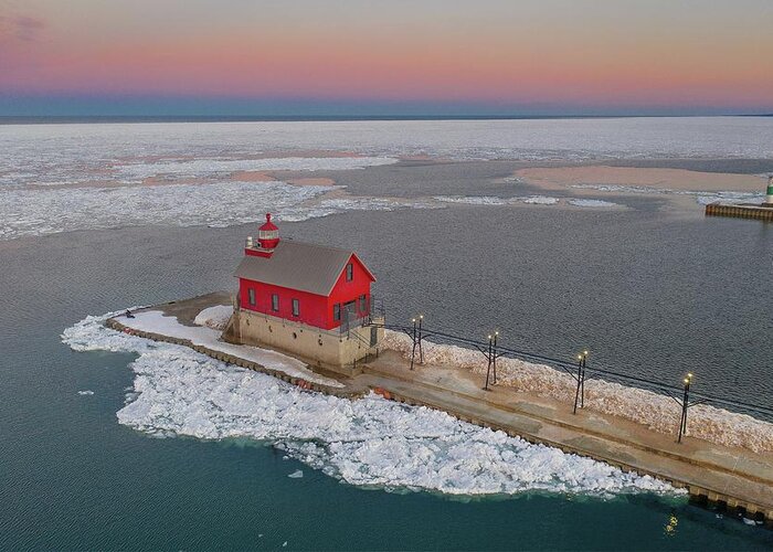 Northernmichigan Greeting Card featuring the photograph Grand Haven Lighthouse DJI_0508 HRes by Michael Thomas