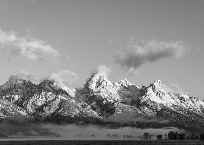 Tetons Greeting Card featuring the photograph Grand Tetons in B/W by Mary Hone