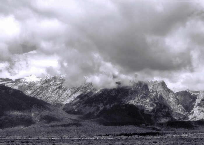 Grand Tetons Greeting Card featuring the photograph Grand Tetons in Black and white by Cathy Anderson