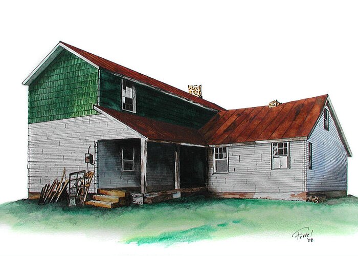 Old House Greeting Card featuring the painting Grandma's House on the Hill by Ferrel Cordle