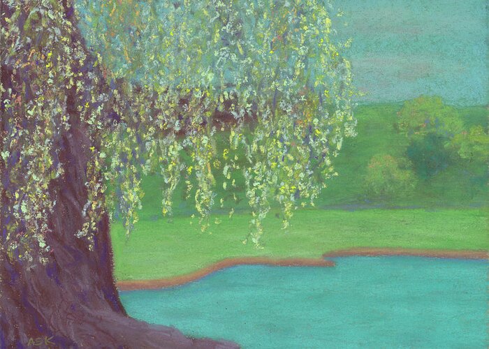 Willow Tree Greeting Card featuring the pastel Grandmother Willow by Anne Katzeff