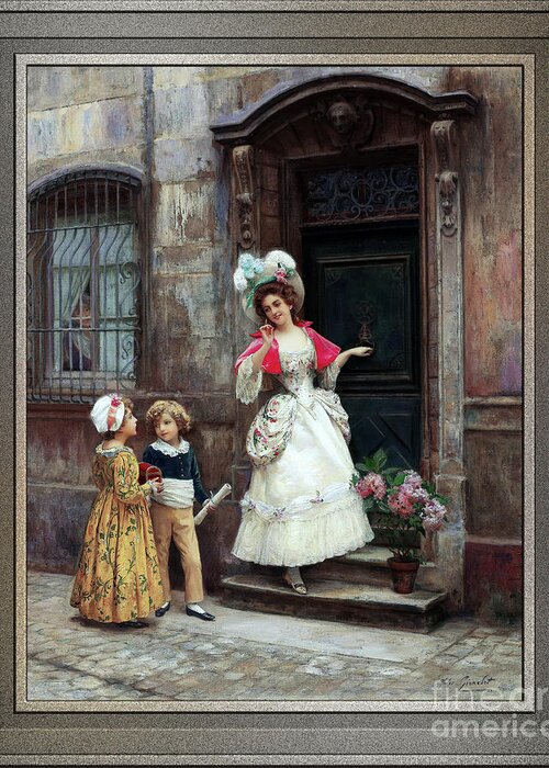 Grandmother’s Birthday Greeting Card featuring the painting Grandmothers Birthday by Jules Girardet Remastered Xzendor7 Fine Art Classical Reproductions by Rolando Burbon
