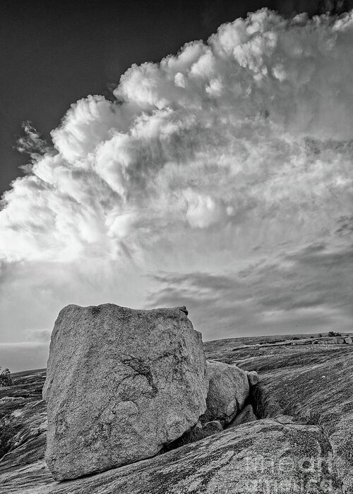 Enchanted Rock Greeting Card featuring the photograph Granite Boulder Against a Storm Cell - Summit Trail Enchanted Rock State Natural Area - Texas by Silvio Ligutti