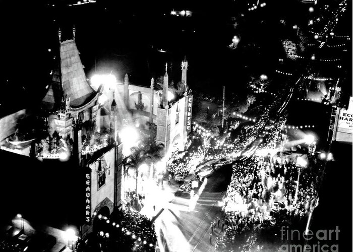 Old Hollywood Greeting Card featuring the photograph Grauman's Chinese Theatre on Premiere Night by Sad Hill - Bizarre Los Angeles Archive