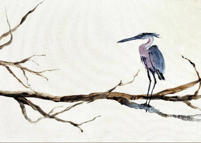 Great Blue Heron Greeting Card featuring the painting Great Blue Heron Waits by Zan Savage