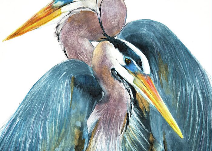 Great Blue Heron Greeting Card featuring the mixed media Great Blue Heron Couple by Jani Freimann